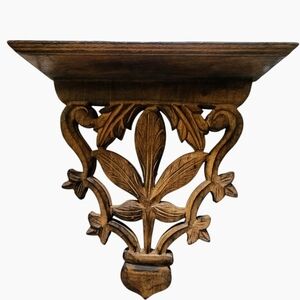 Carved Wood Indonesian Wall Sconce Corbel Shelf with Botanical Motif